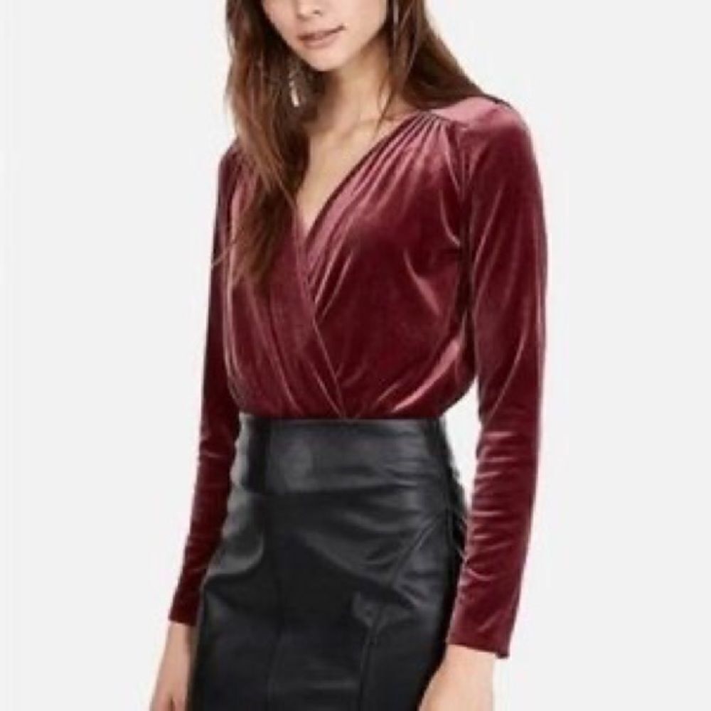 Express Mauve Velvet Faux Wrap Bodysuit